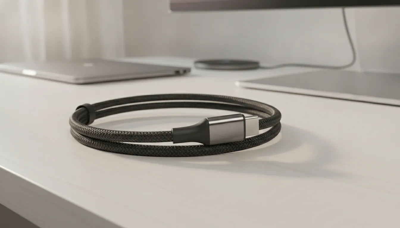 Close-up of a durable braided USB-C cable
