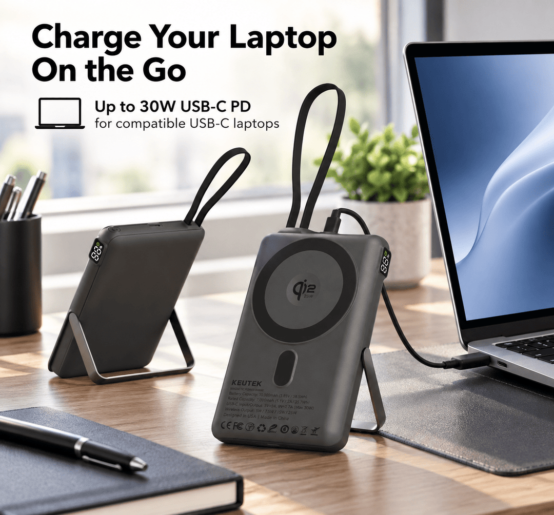 Magnetic Power Bank (10,000mAh - 38.5Wh - Qi2.2) - KEUTEK